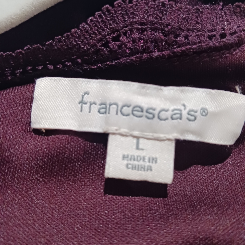 Final Pruce $5 /Francesca's "Burnout "V" Neck Wrap Dress" Sz. L Purple Wine. - Picture 6 of 6